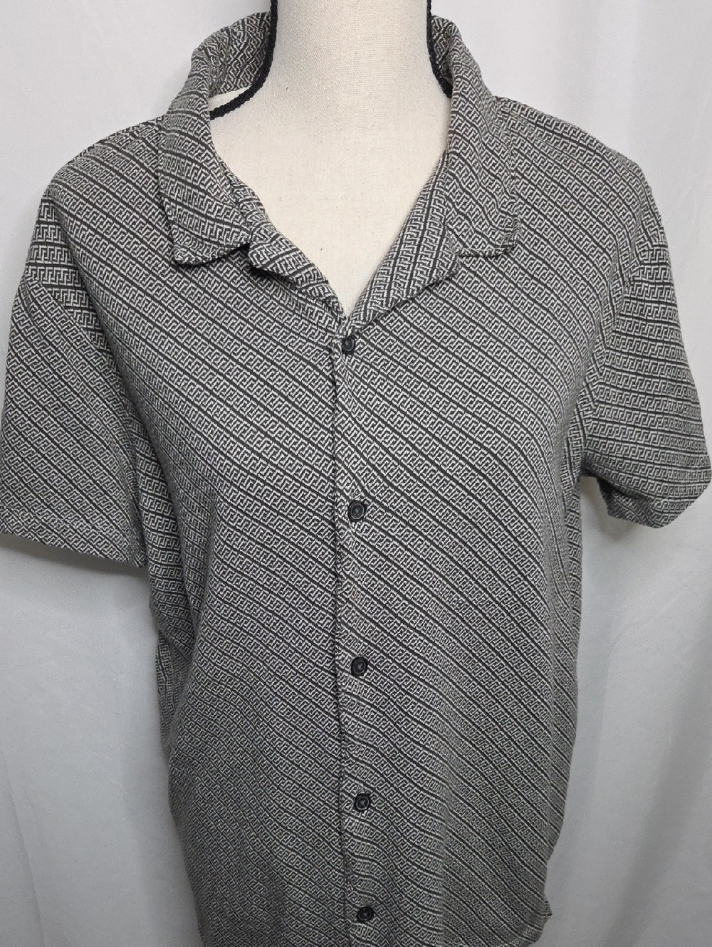 Free Planet Brown & White Geo Print Short Sleeve Button-Down Shirt